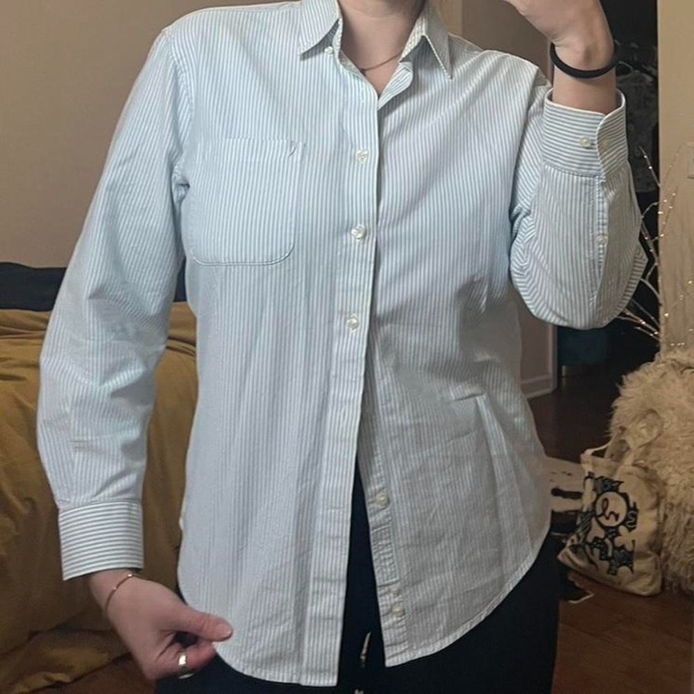 blue and white pinstripe shirt